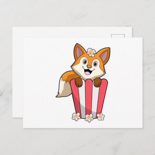 Carte Postale Renard mangeant du pop-corn (Devant / Derrière)