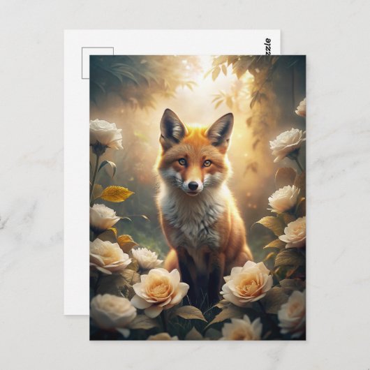 Carte Postale Renard mignon avec fleurs (Devant / Derrière)