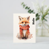 Carte Postale Renard mignon en écharpe rouge (Debout devant)