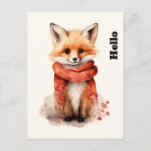 Carte Postale Renard mignon en écharpe rouge (Devant)