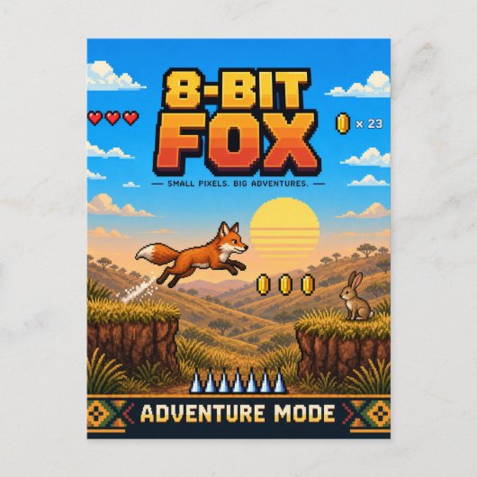 Carte Postale Renard, Pixel Art Rétro 8 Bits (Devant)