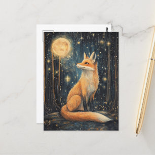 Carte Postale Renard rouge dans la forêt la nuit