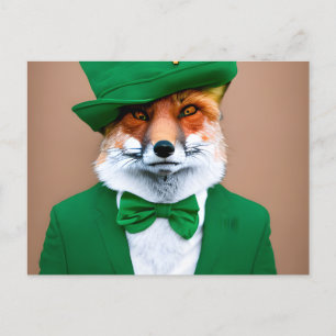 Carte Postale Renard rouge dans un costume vert St. Patrick's Da