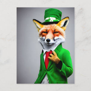 Carte Postale Renard rouge dans un costume vert St. Patrick's Da