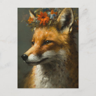 Carte Postale Renard rouge dans une couronne florale
