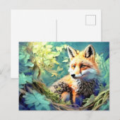 Carte Postale Renard rouge de la forêt sauvage - PROPRE OEUVRE - (Devant / Derrière)