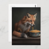 Carte Postale Renard rouge mangeant un bol de Spaghetti (Devant / Derrière)