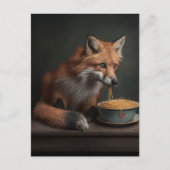 Carte Postale Renard rouge mangeant un bol de Spaghetti (Devant)