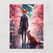 Carte Postale Renard Rouge Marcher avec une brève floraison de c (Devant)