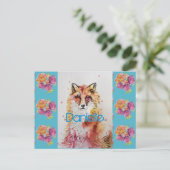 Carte Postale Renard Rouge Mignon Animal Rose Teal Roses (Debout devant)