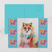 Carte Postale Renard Rouge Mignon Animal Rose Teal Roses (Devant / Derrière)