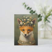 Carte Postale Renard rouge mignon dans une couronne et un collie (Debout devant)