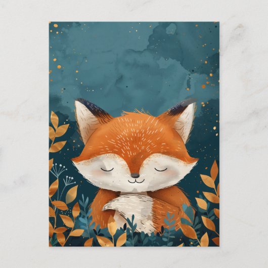 Carte Postale Renard rouge Whimsical et mignon dormant (Devant)