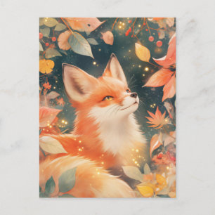 Carte Postale Renard roux dans le feuillage doré de l'automne