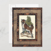 Carte Postale Renard rustique sur un tronc d'arbre (Devant / Derrière)