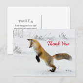 Carte Postale Renard Sautant sur la Neige Photo Merci (Devant / Derrière)