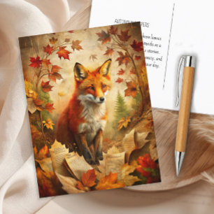 Carte Postale Renard vintage de la forêt automnale Feuilles de l
