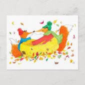 Carte Postale Renards d'automne douillets emmitouflés (Devant)