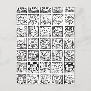 Carte Postale Renards de dessin animé visages carrés dessin 