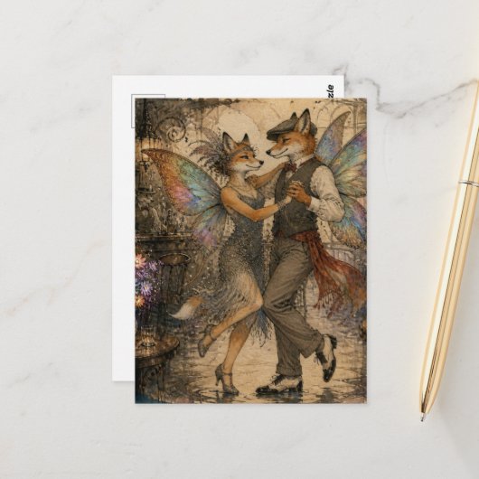 Carte Postale Renards Fées Dançant (Devant/Arrière en situation)
