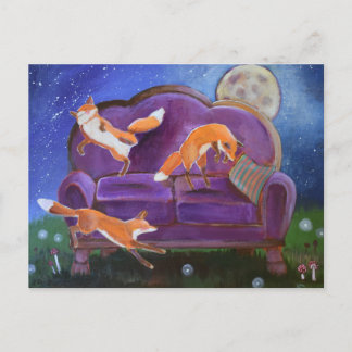 Carte Postale Renards heureux art fantaisiste mignon