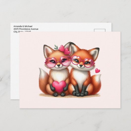 Carte Postale Renards orange mignons amoureux (Devant / Derrière)