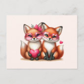 Carte Postale Renards orange mignons amoureux (Devant)