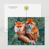 CARTE POSTALE RENARDS ROUX PARMI LA VERDURE, LE FEUILLAGE ET LES (Devant / Derrière)