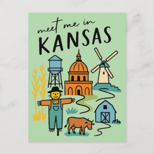Carte Postale Rencontre-moi dans le Kansas Vie rurale vintage de