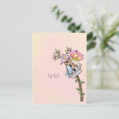 Carte Postale Rencontre papillon et oiseau au nichoir (Debout devant)