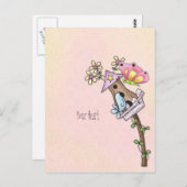 Carte Postale Rencontre papillon et oiseau au nichoir (Devant / Derrière)