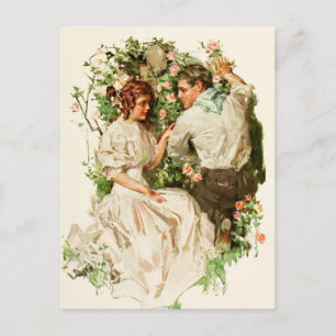 Carte Postale Rencontre romantique dans le jardin Rose