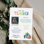 Carte Postale Rencontrez le document de l'enseignant<br><div class="desc">Avec de mignons éléments graphiques pour les étudiants avec un espace pour votre photo et quelques détails sur votre vie qui rappellent aux parents (et à leurs enfants !) que vous êtes vraiment un être humain ! Écrire une lettre de l’enseignant est une bonne touche si vous avez le temps,...</div>