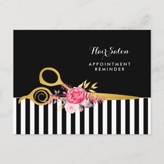 Carte Postale Rendez-vous Faux Ciseaux Or Rose Floral Salon (Devant)