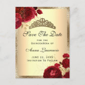 Carte Postale Rendez-vous Quinceanera Roses Fleurs Or Rouge Épar (Devant)