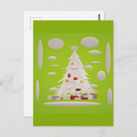 Carte Postale Rendre Noël super à nouveau pale vert neige bauble (Devant / Derrière)