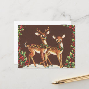 Carte Postale rennes de Noël rétro