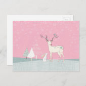 Carte Postale Rennes d'hiver et lapin en chute de neige (Devant / Derrière)