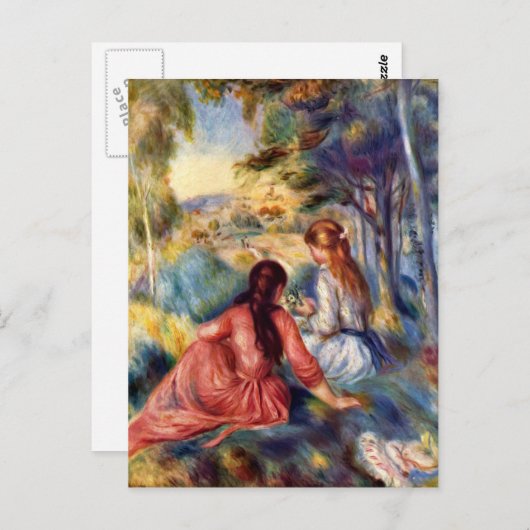 Carte Postale Renoir : Deux Filles Assises dans l'Herbe (Devant / Derrière)