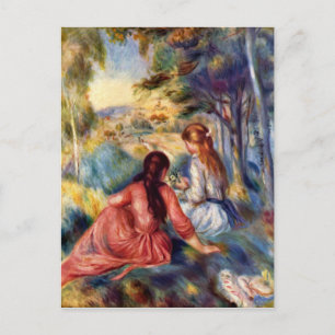 Carte Postale Renoir : Deux filles assises en herbe