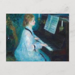 Carte Postale Renoir femme à l'impressionniste Vintage de piano