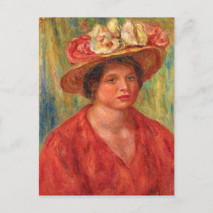 Carte Postale Renoir - Femme dans un Casquette avec fleurs