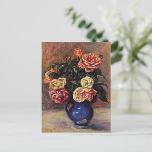 Carte Postale Renoir - Roses dans un Vase Bleu (Debout devant)
