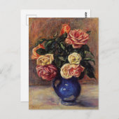 Carte Postale Renoir - Roses dans un Vase Bleu (Devant / Derrière)
