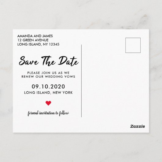 Carte Postale Renouvellement Vow Kraft Simple Enregistrer La Dat (Dos)