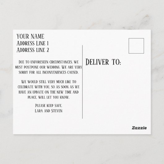 Carte Postale Replanifier la conception des faire-part. (Dos)