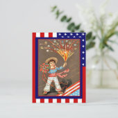 Carte Postale Réplique 4 juillet Vintage, Fleurs pétards (Debout devant)