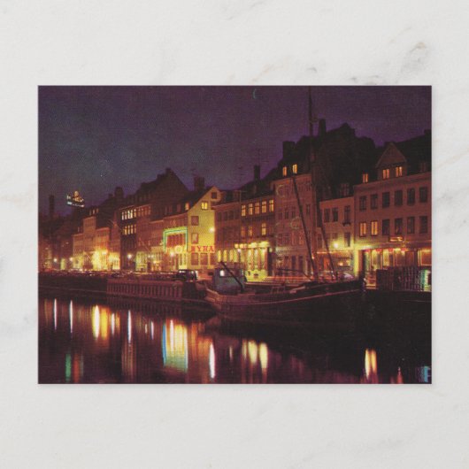 Carte Postale Réplique Danemark Vintage, Copenhague la nuit (Devant)