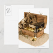 Carte Postale Réplique ouverte du coffre au trésor sur le sable (Devant / Derrière)