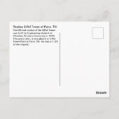 Carte Postale Réplique Tour Eiffel de Paris, Tennessee (Dos)